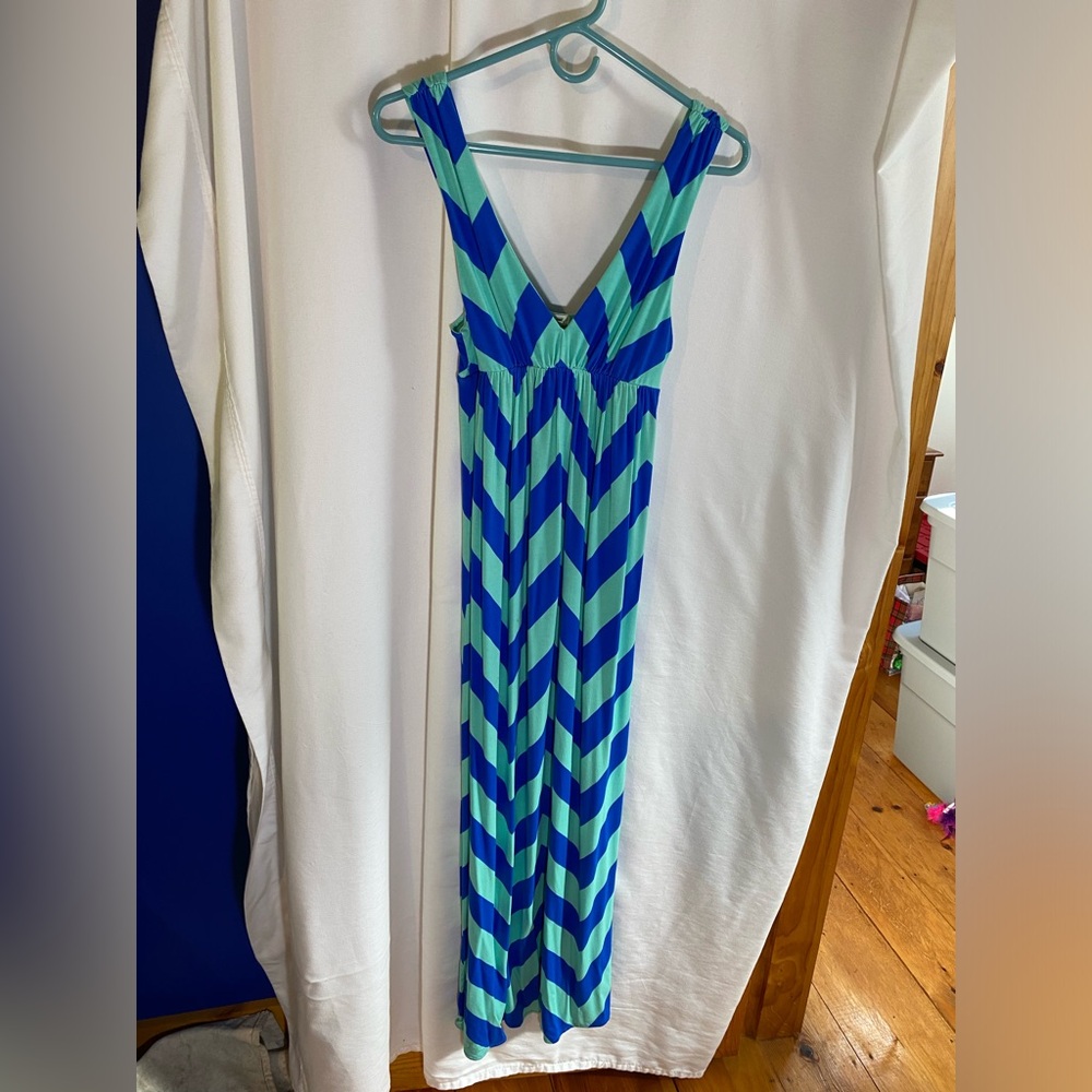 J. Crew Blue and Teal Chevron Maxi Dress